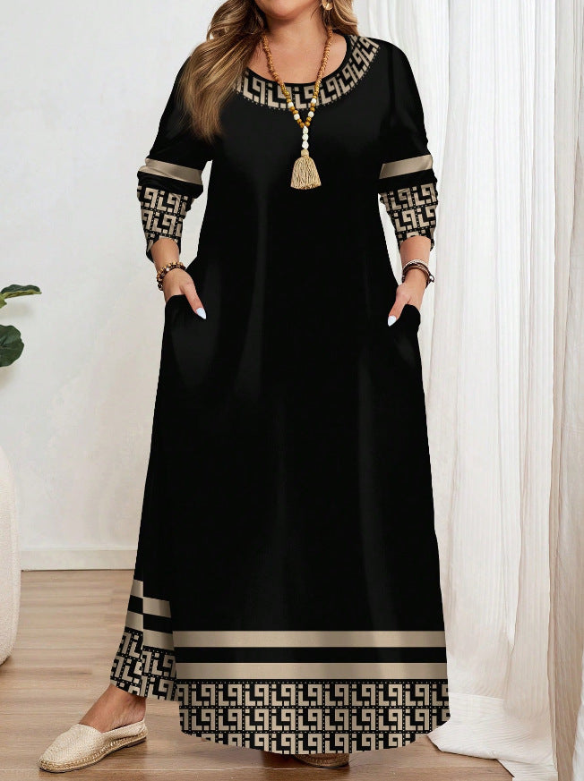 Robe Élégante Bicolore à Col Rond – Manches Courtes Confortables & Style Décontracté