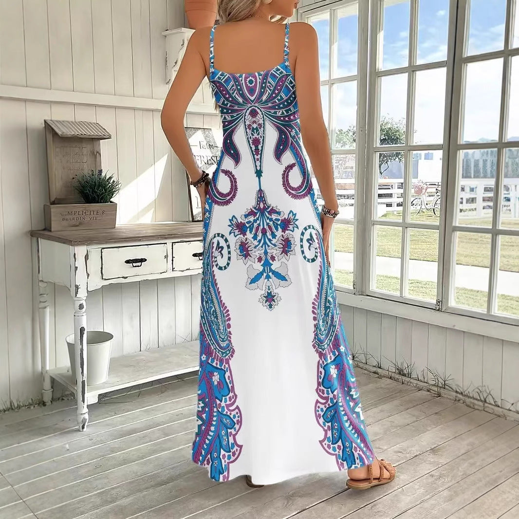 Combinaison Robe Femme à Col V – Sans Manches, Style Littéraire, Bretelles