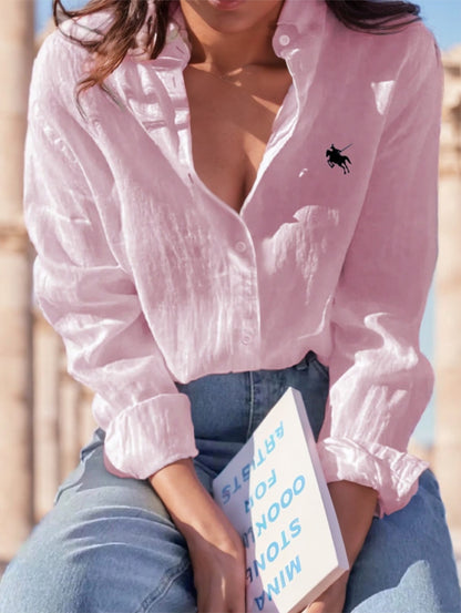 Chemise Femme Décontractée – Manches Longues, Épaules Tombantes, Motif Uni