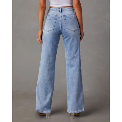 Jean Femme Large – Patchwork Denim, Taille Mi-haute, Style Casual Japonais et Coréen