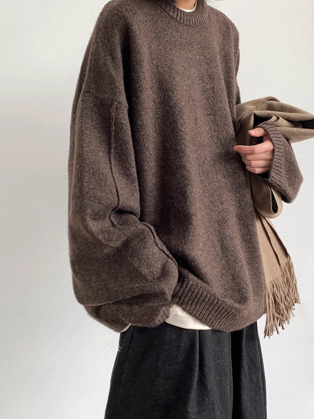Pull Femme Décontracté – Style Rétro, Manches Longues, Coupe Loose, Automne