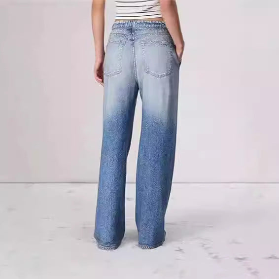 Jean Femme Rétro Taille Mi-haute – Coupe Large, Droite, Plus Size, Style Streetwear