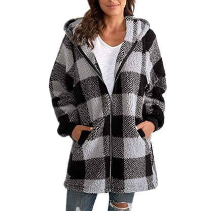 Sweat Femme Street Fashion en Peluche Motifs Rayures/Carreaux - Coupe Large - Tailles L à 4XL