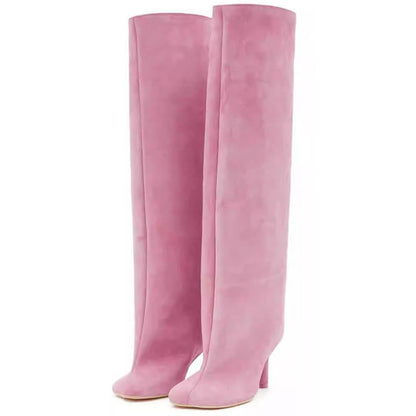 Bottes Hautes Femme à Talons Carrés – Couture Simple & Bout Carré – Style Européen et Américain