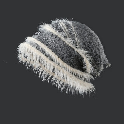 Bonnet Chaud Hiver Coréen – Tricoté Rayé Multicolore en Coton Doux