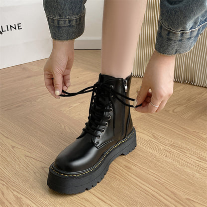 Bottes Martin Courtes Femme – Plateforme, Fermeture Zippée Latérale, Style Européen & Américain