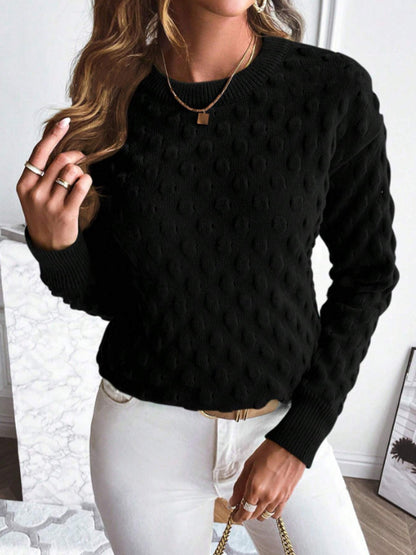 Pull Femme Uni à Col Rond – Manches Longues, Tricot Fin Élégant