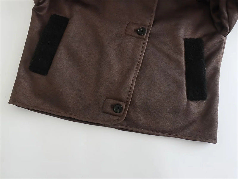 Veste Femme Polyester – Style Européen & Américain – Couleur Café Foncé