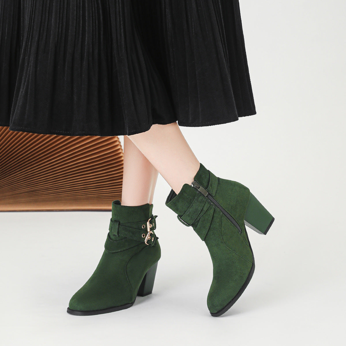 Bottes Femme À Cheville – Talon Haut 6–8CM, Suède Confortable, Couleurs Variées