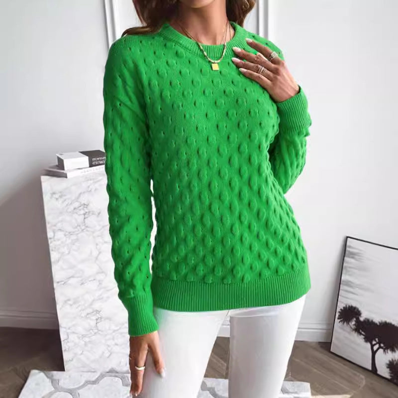 Pull Femme Uni à Col Rond – Manches Longues, Tricot Fin Élégant