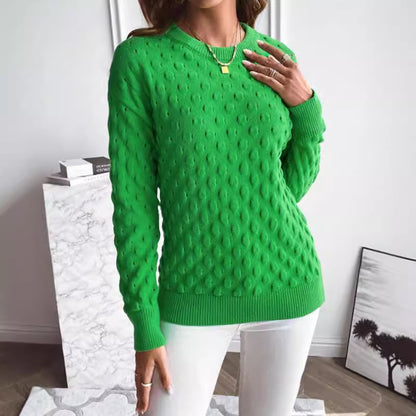 Pull Femme Uni à Col Rond – Manches Longues, Tricot Fin Élégant