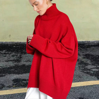 Pull Col Roulé Femme – Hiver, Tricot Thermique, Coupe Large, Manches Longues