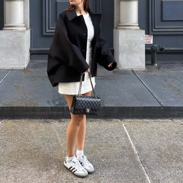 Chemise Femme Ample à Manches Longues en Tissu Mélangé Uni - Couleurs Kaki, Vert Armée, Noir - Tailles XS à L
