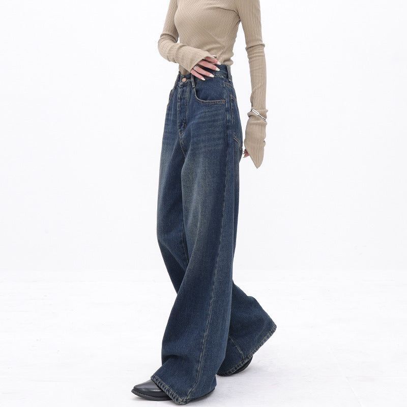 Jean Rétro Large Femme – Taille Haute, Coupe Ample Droite, Denim Confort