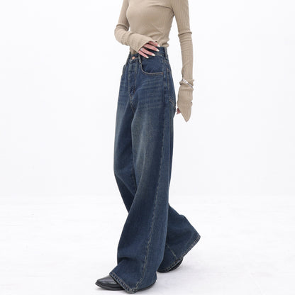 Jean Rétro Large Femme – Taille Haute, Coupe Ample Droite, Denim Confort