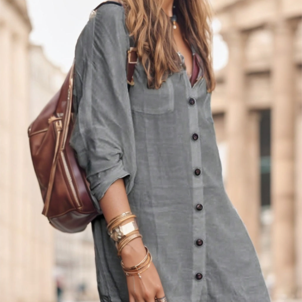 Chemise Femme Minimaliste – Manches Longues, Boutons, Couleur Unie