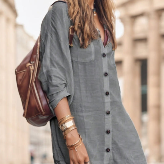 Chemise Femme Minimaliste – Manches Longues, Boutons, Couleur Unie