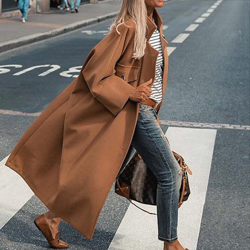 Manteau Femme Long en Laine – Ultra-long, Coupe Ample, Poches Doubles
