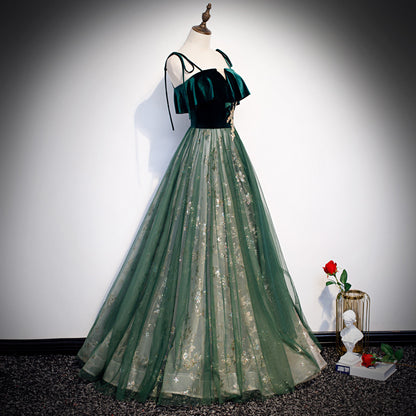 Robe Longue Femme Banquet – Style Élégant Bretelles, Vert Foncé, Soirée & Cocktail