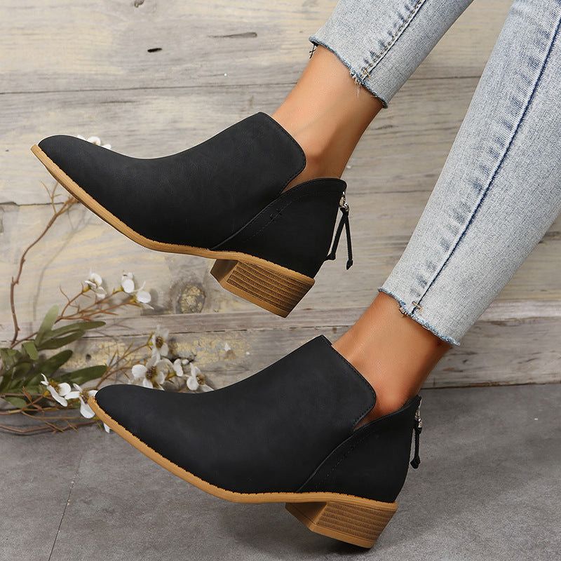 Bottines Femme en Daim avec Fermeture Éclair – Style Martin, Talon Bas Confortable, Tailles 36–43