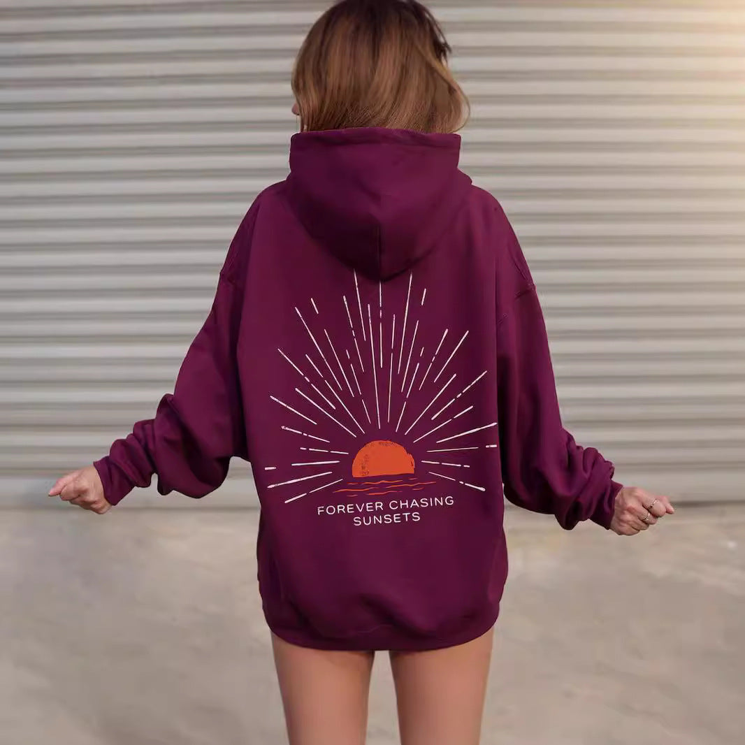 Pull à Capuche Femme – Manches Longues, Impression, Style Décontracté