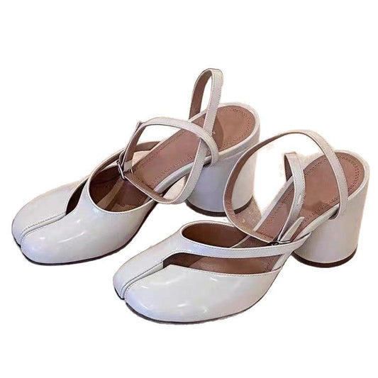Escarpins Femme Bout Séparé – Talon Haut 8 cm, Bride à Boucle, Cuir Véritable