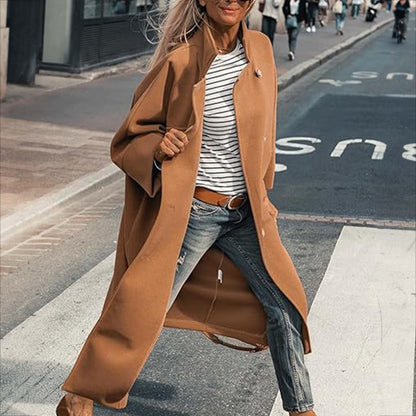 Manteau Femme Long en Laine – Ultra-long, Coupe Ample, Poches Doubles