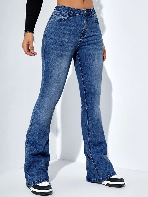 Jean Slim Femme – Taille Haute, Coupe Évasée, Denim Stretch, Style Casual et Fashion