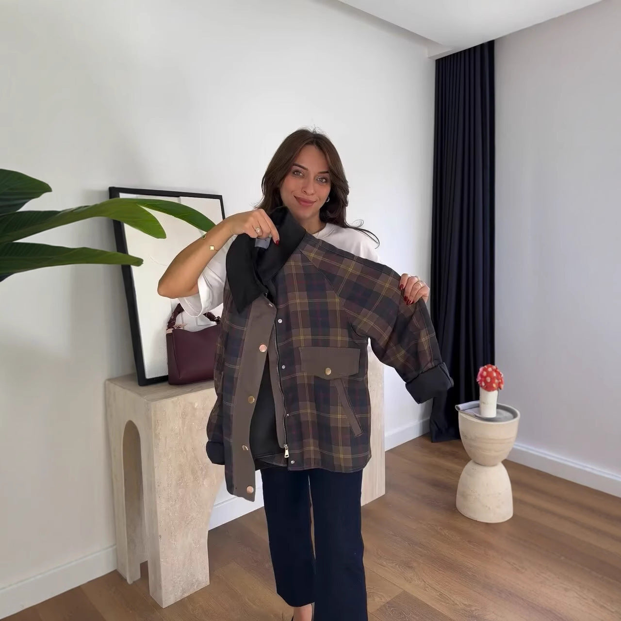 Chemise Femme à Carreaux – Polyester – Coupe Loose – Tailles S à L
