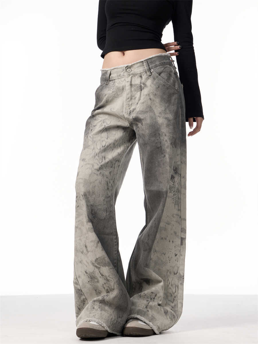 Jean Femme High Street – Coupe Large, Taille Naturelle, Motif Serpent Imprimé, Effet Usé