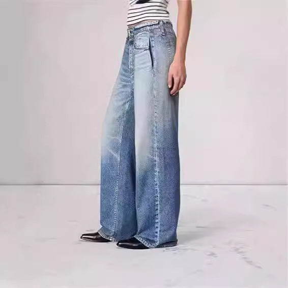 Jean Femme Rétro Taille Mi-haute – Coupe Large, Droite, Plus Size, Style Streetwear