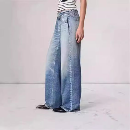 Jean Femme Rétro Taille Mi-haute – Coupe Large, Droite, Plus Size, Style Streetwear