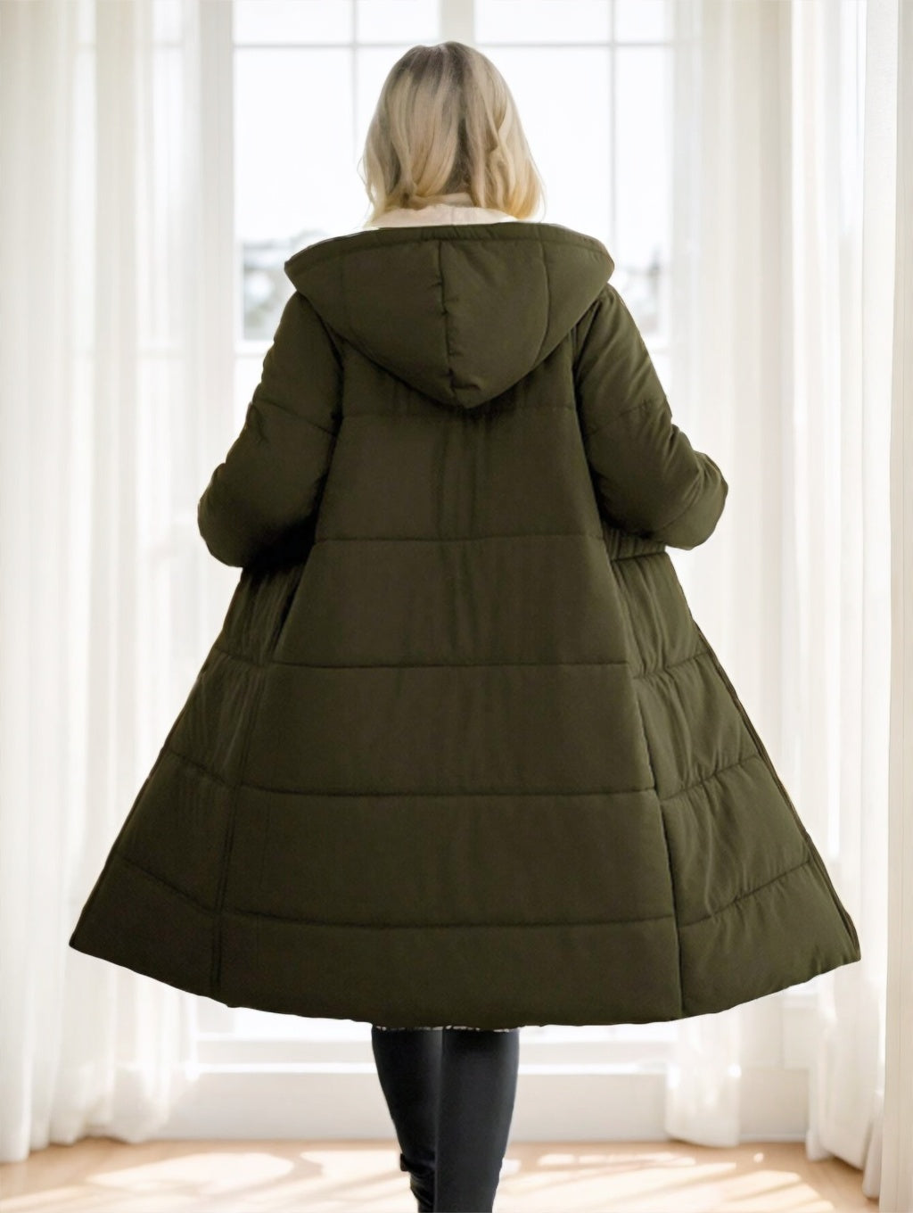 Manteau d’Hiver Femme à Capuche – Manches Longues, Zippé, Matelassé Coton