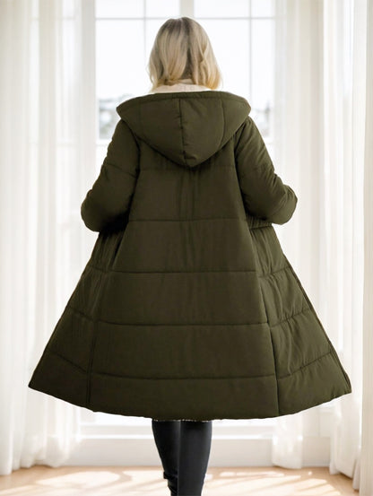 Manteau d’Hiver Femme à Capuche – Manches Longues, Zippé, Matelassé Coton
