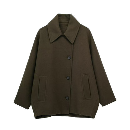 Chemise Femme Ample à Manches Longues en Tissu Mélangé Uni - Couleurs Kaki, Vert Armée, Noir - Tailles XS à L