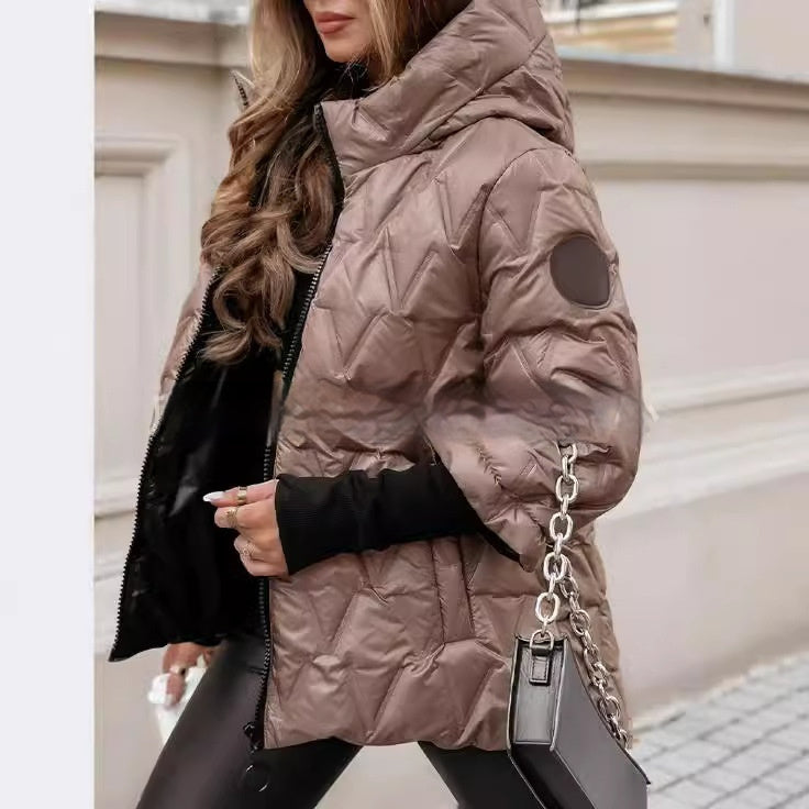 Veste Femme à Capuche – Manteau Patchwork Ample et Élégant