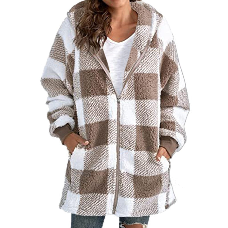 Sweat Femme Street Fashion en Peluche Motifs Rayures/Carreaux - Coupe Large - Tailles L à 4XL
