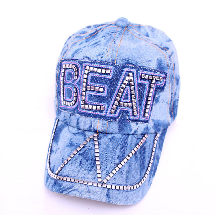 Casquette Femme Style Coréen – Baseball en Denim – Strass – Tailles Ajustables