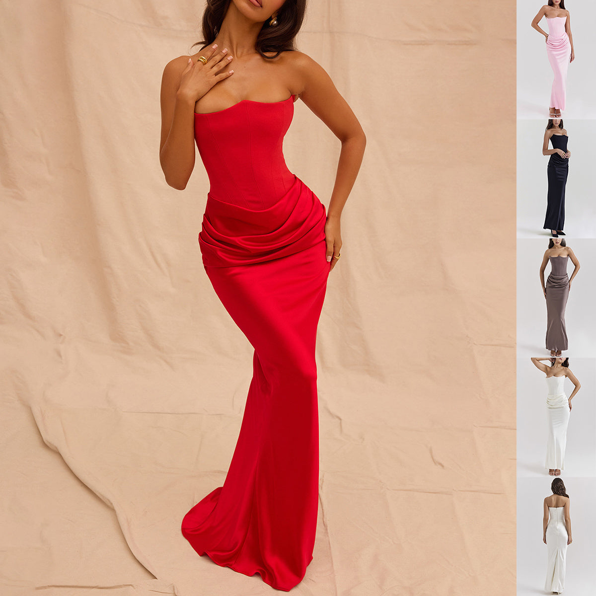 Robe Longue Femme Bustier – Bandeau Sexy, Sans Manches, Dos Nu, Soirée & Cocktail