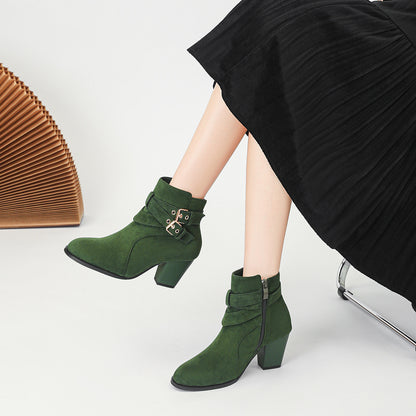 Bottes Femme À Cheville – Talon Haut 6–8CM, Suède Confortable, Couleurs Variées