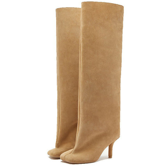 Bottes Hautes Femme à Talons Carrés – Couture Simple & Bout Carré – Style Européen et Américain