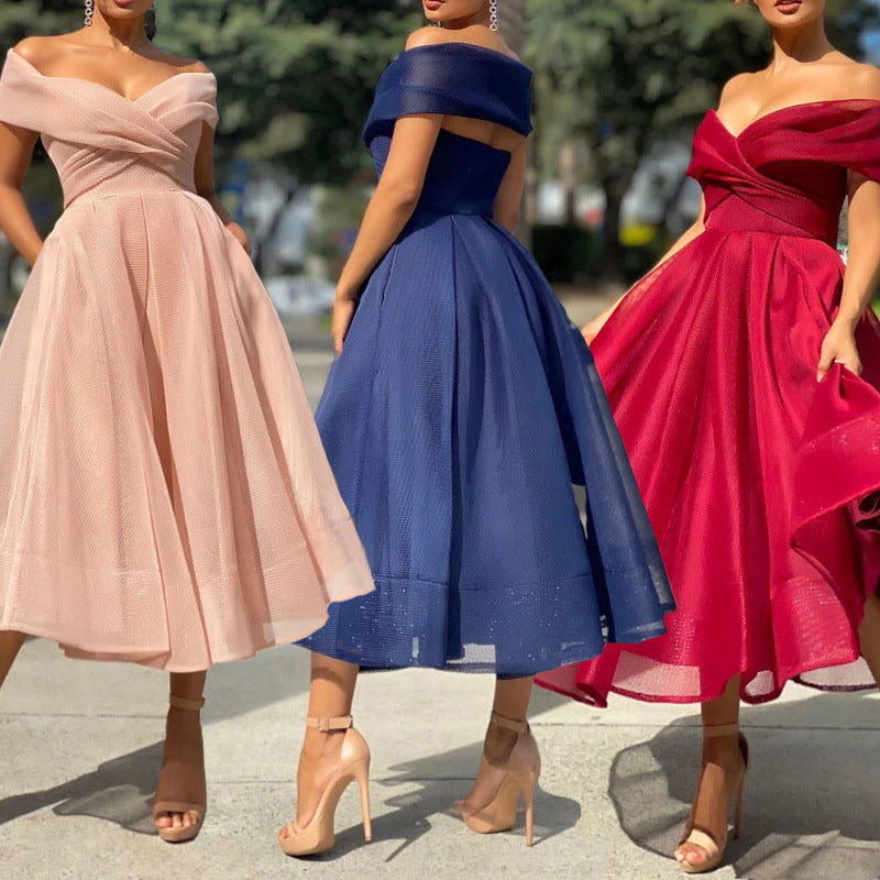 Robe de Soirée Femme – Épaules Dénudées, Dos Nu, Sexy et Élégante
