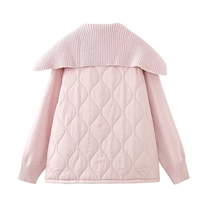 Manteau Femme Style Européen & Américain – Décontracté, Col Marin, Patchwork en Maille