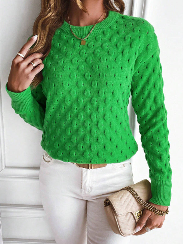 Pull Femme Uni à Col Rond – Manches Longues, Tricot Fin Élégant