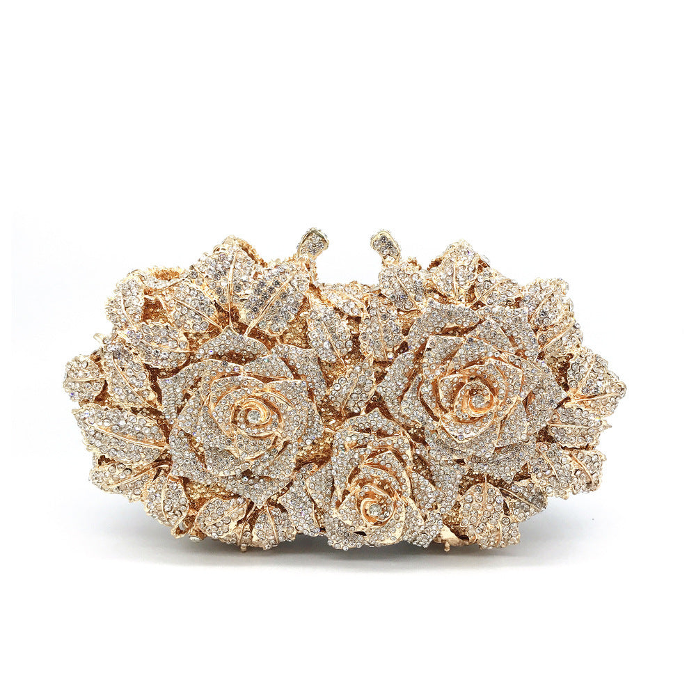 Sac Dîner Femme – Motif Rose Creux et Diamants, Style Européen et Américain