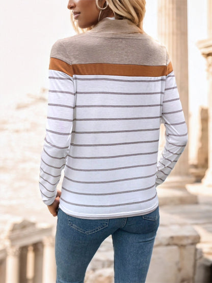 T-shirt Femme Rayé – Manches Longues, Col Rond, Style Décontracté