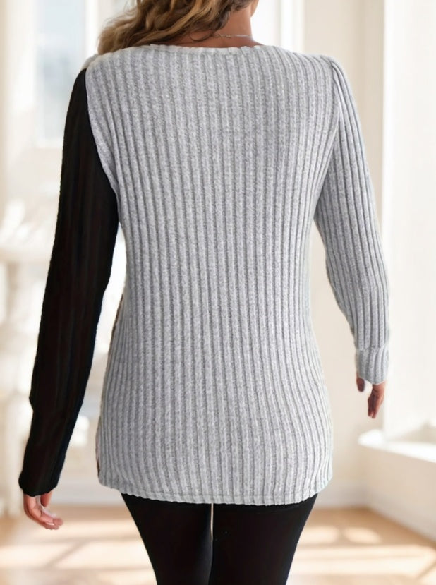 Top Femme Col Carré – Manches Longues, Style Décontracté Chic, Matière Légère