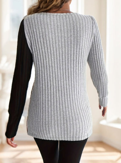Top Femme Col Carré – Manches Longues, Style Décontracté Chic, Matière Légère