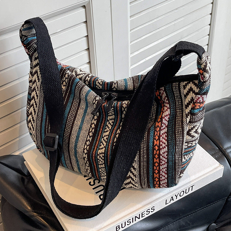 Grand Sac Bandoulière Femme – Style Ethnique à Grande Capacité en Toile Forme Dumpling