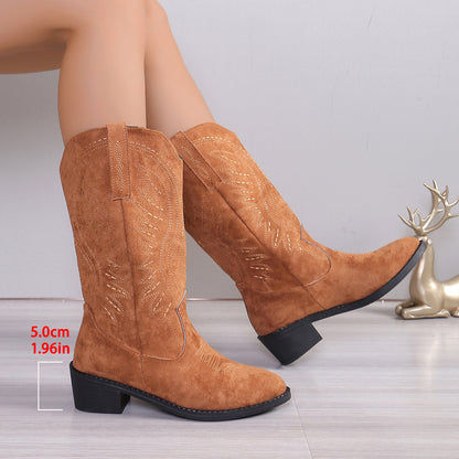 Bottes Longues Femme à Talon Carré – Embroidery Automne, Bout Pointu